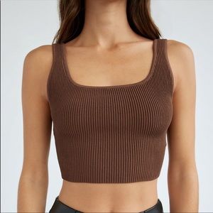 Aritzia Babaton Sculpt Knit Ribbed Cropped Tank in Brown ~ size XL